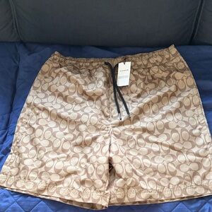 Coach Men's Beige Patterned Swim Trunks